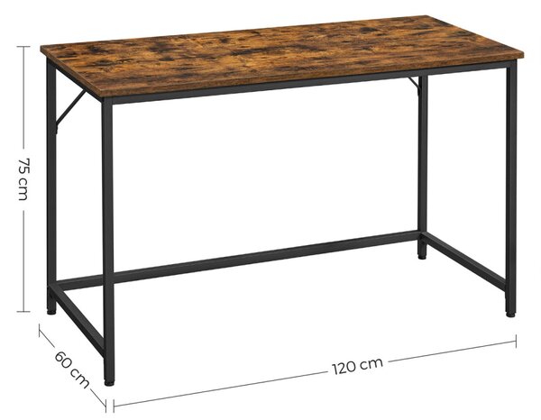 VASAGLE Íróasztal Számítógépasztal 120 x 60 x 75 cm Rusztikus Barna Fekete Ipari Stílus