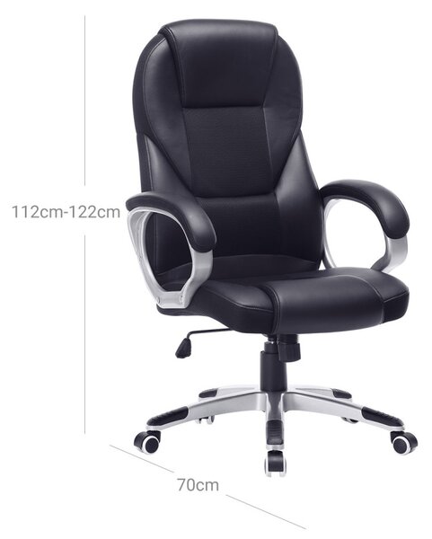SONGMICS OBG22B ergonomikus forgószék PU bőr fekete görgőkkel