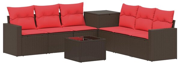 VidaXL Kanapé Szett 8 db Barna és Piros Poli rattan és acél