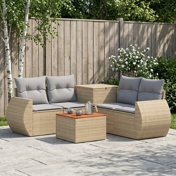 VidaXL Kanapé Szett 6 db Beige és Világosszürke Poli rattan és acél