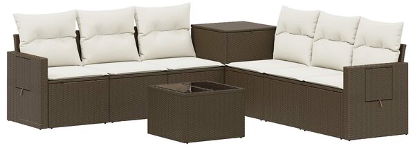 VidaXL Kanapé Szett 8 db Barna és Krémfehér Poli rattan és acél