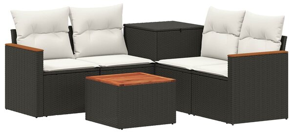 VidaXL Kanapé Szett 6 db Fekete és krémfehér Poli rattan és acél