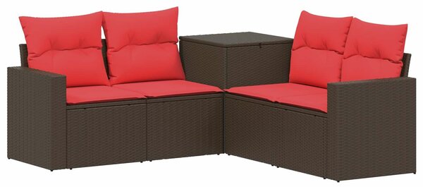 VidaXL Kanapé Szett 5 db Barna és Piros Poli rattan és acél