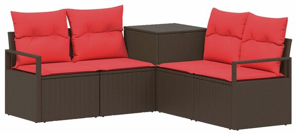 VidaXL Kanapé Szett 5 db Barna és Piros Poli rattan és acél