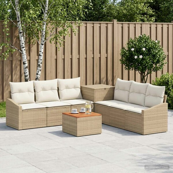 VidaXL Kanapé Szett 8 db Beige és Krémszínű Poli rattan és acél