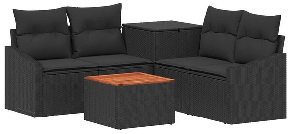 VidaXL Kanapé Szett 6 db Fekete Poli rattan és acél