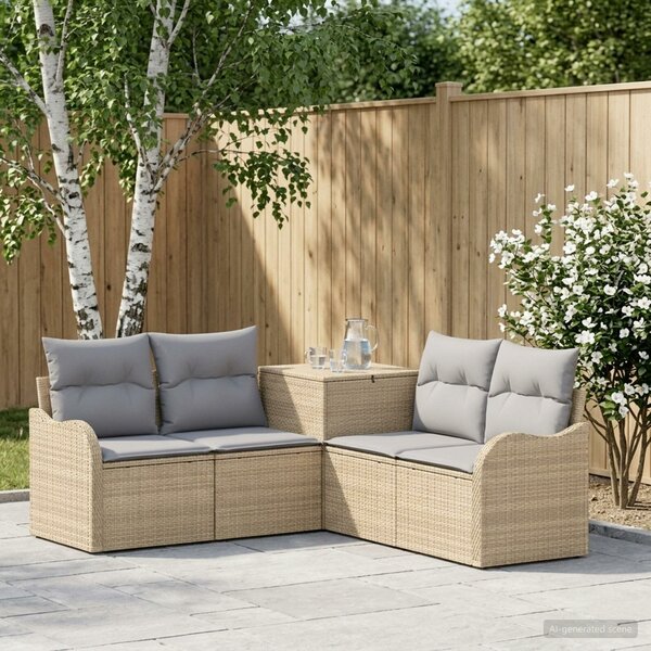 VidaXL Kanapé Szett 5 db Beige és Világosszürke Poli rattan és acél