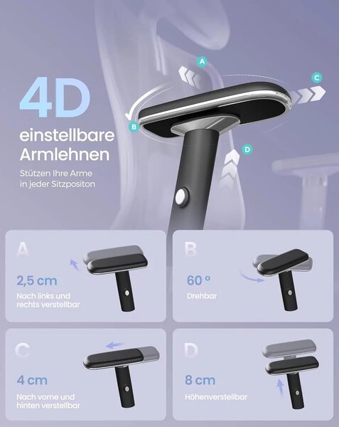 SONGMICS ergonomikus irodai szék állítható derék- és fejtámlával, max. 150 kg terhelhetőség, fekete