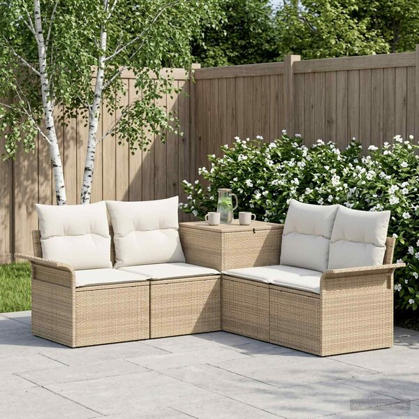 VidaXL Kanapé Szett 5 db Beige és Krémszínű Poli rattan és acél