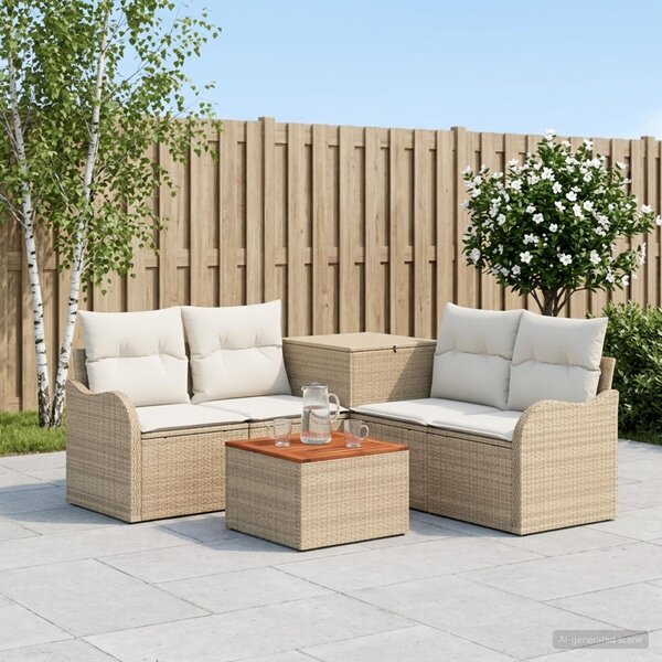 VidaXL Kanapé Szett 6 db Beige és Krémszínű Poli rattan és acél