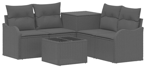 VidaXL Kanapé Szett 6 db Fekete Poli rattan és acél