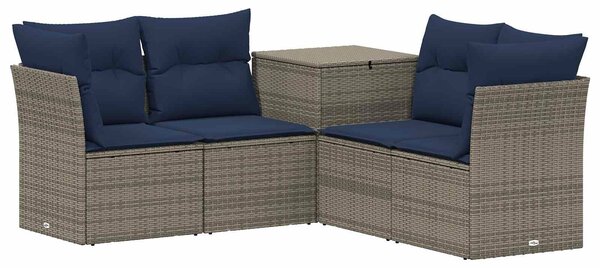 VidaXL Kanapé Szett 5 db Szürke és sötétkék Poli rattan és acél