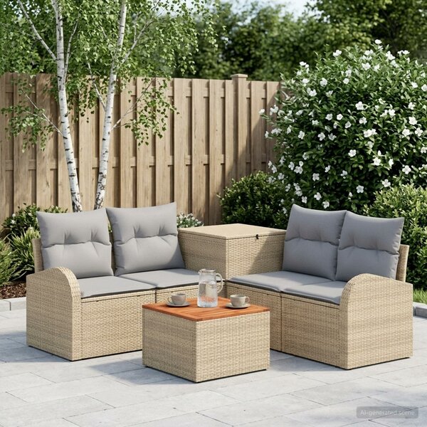 VidaXL Kanapé Szett 6 db Beige és Világosszürke Poli rattan és acél
