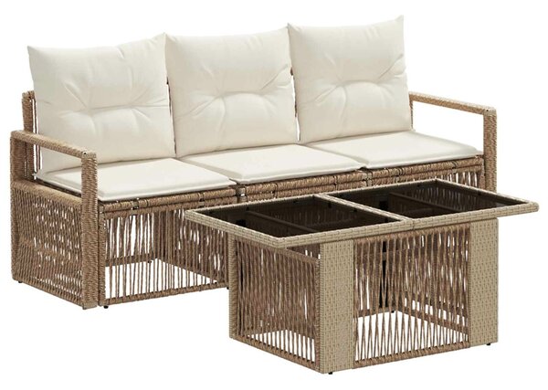 VidaXL Kerti Kanapé Szett 4 db Beige és Krémszínű polirattan