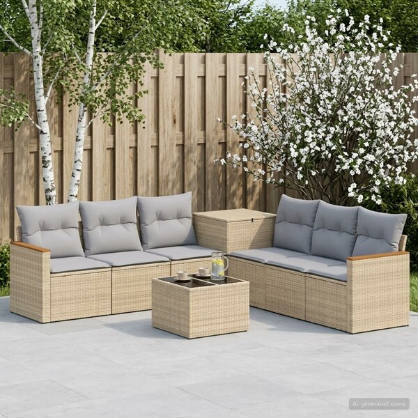 VidaXL Kanapé Szett 8 db Beige és Világosszürke Poli rattan és acél