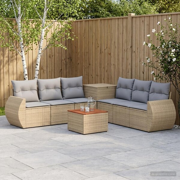 VidaXL Kanapé Szett 8 db Beige és Világosszürke Poli rattan és acél