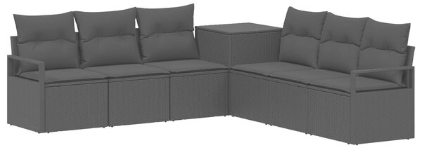 VidaXL Kanapé Szett 7 db Fekete Poli rattan és acél