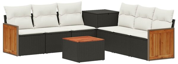 VidaXL Kanapé Szett 8 db Fekete és krémfehér Poli rattan és acél