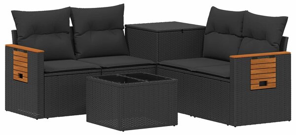 VidaXL Kanapé Szett 6 db Fekete Poli rattan és acél