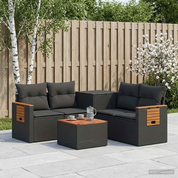 VidaXL Kanapé Szett 6 db Fekete Poli rattan és acél