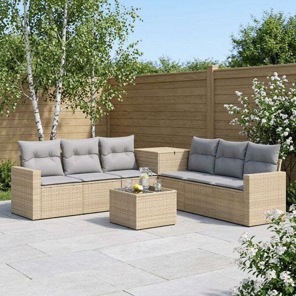 VidaXL Kanapé Szett 8 db Beige és Világosszürke Poli rattan és acél