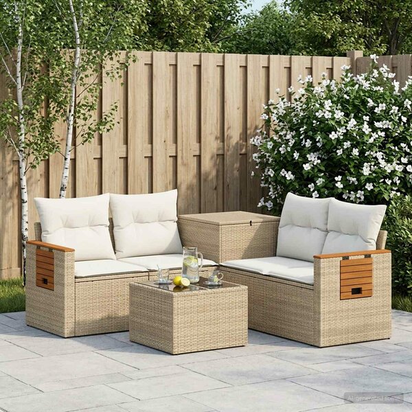VidaXL Kanapé Szett 6 db Beige és Krémszínű Poli rattan és acél