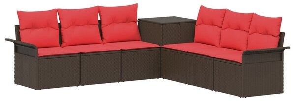 VidaXL Kanapé Szett 7 db Barna és Piros Poli rattan és acél