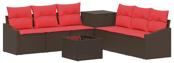 VidaXL Kanapé Szett 8 db Barna és Piros Poli rattan és acél