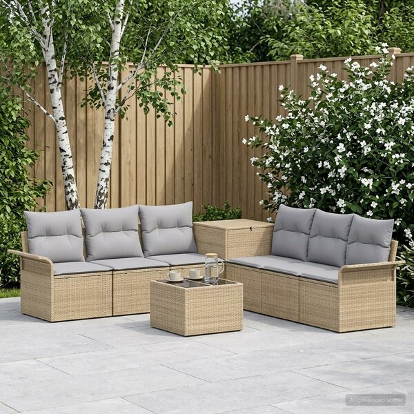 VidaXL Kanapé Szett 8 db Beige és Világosszürke Poli rattan és acél