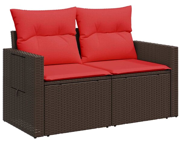 VidaXL Kanapé Szett 6 db Barna és Piros Poli rattan és acél