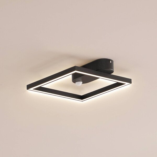 Lindby LED mennyezeti lámpa Yulla, 34 cm, fekete, szenzoros, szenzoros, Fekete, Folyosó, Alumínium, Modern