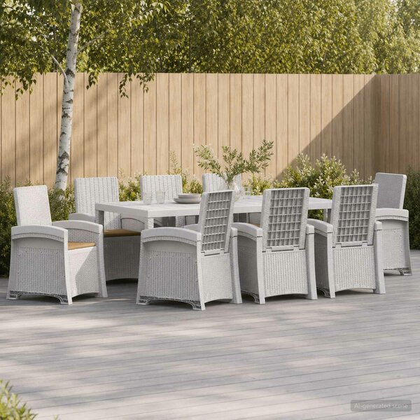 VidaXL Kert étkező szett 9 db Fehér és Tópszínú PP