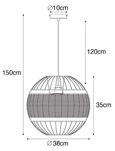 Keleti függőlámpa fekete rattannal 38 cm - Emir
