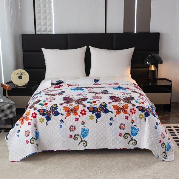 Ágytakaró SZÍNES LEPKE fehér Méret: 170 x 210 cm