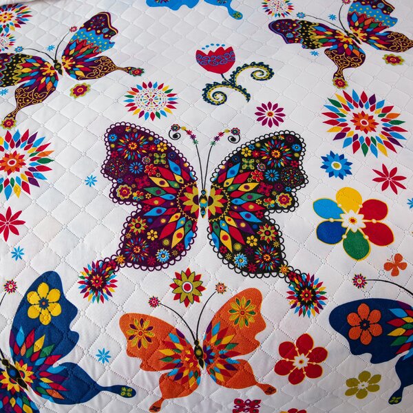 Ágytakaró SZÍNES LEPKE fehér Méret: 170 x 210 cm