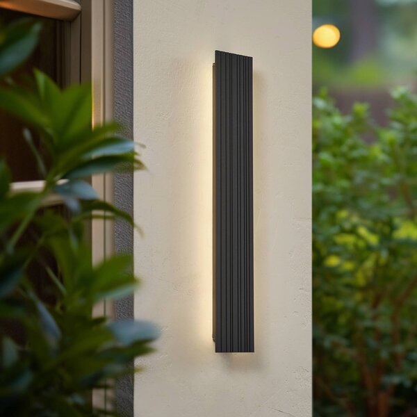 Lucande LED kültéri fali lámpa Melira, hossza 60cm, antracit, Fekete, Alumínium, Modern