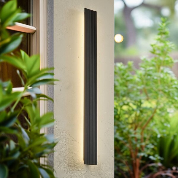 Lucande Melira LED kültéri fali világítás, magasság 100 cm, antracit, Fekete, Alumínium, Modern