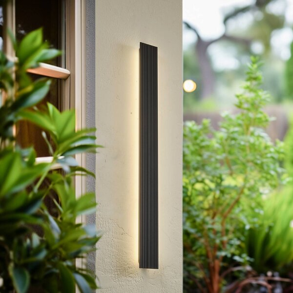 Lucande Melira LED kültéri fali világítás, magasság 100 cm, antracit, Fekete, Alumínium, Modern