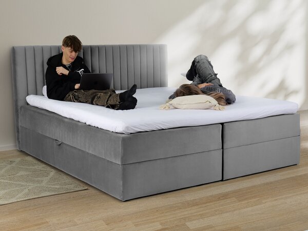 LAMELLA kárpitozott boxspring ágy - szürke Méret: 140x200