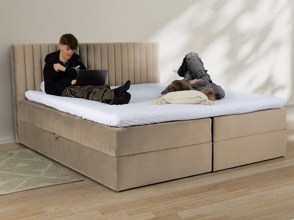 LAMELLA kárpitozott boxspring ágy - bézs Méret: 180x200