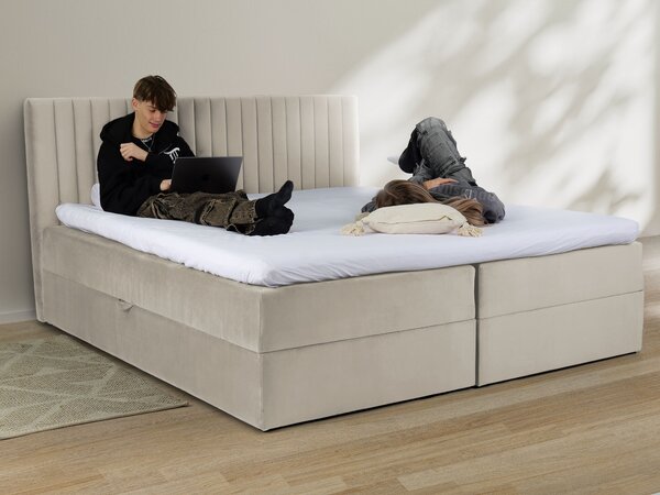 LAMELLA kárpitozott boxspring ágy - krémszínű Méret: 180x200