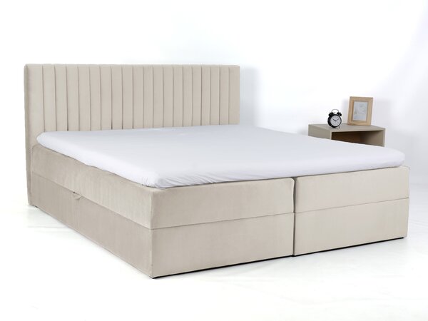 LAMELLA kárpitozott boxspring ágy - krémszínű Méret: 180x200