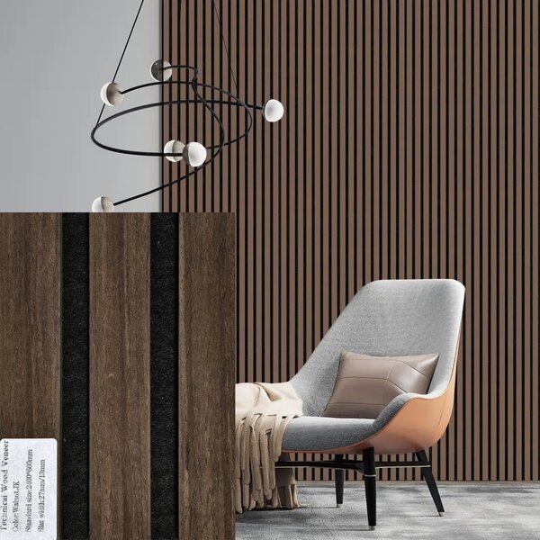 FREJA Design akusztikai falpanel 100x60x2,2cm. Walnut JK - Egyedi méretre is levágjuk - 100x60x2,2cm , Walnut JK