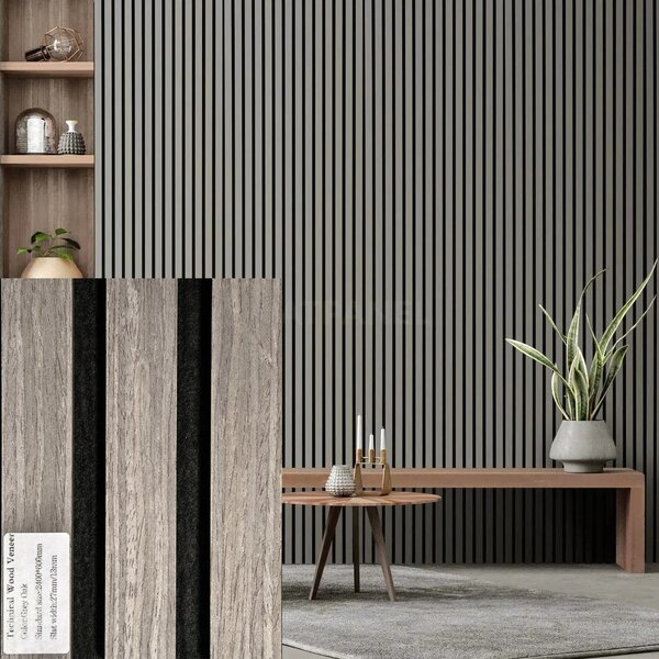 FREJA Akusztikus panel falburkolat 100x60x2,2cm. Grey oak - Egyedi méretre is levágjuk - 100x60x2,2cm , Black Oak