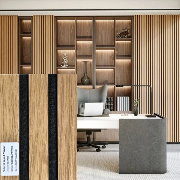 FREJA Akusztikus panel falburkolat 240x60x2,2cm. White Oak - Egyedi méretre is levágjuk - Black Oak fekete filc hátlappal