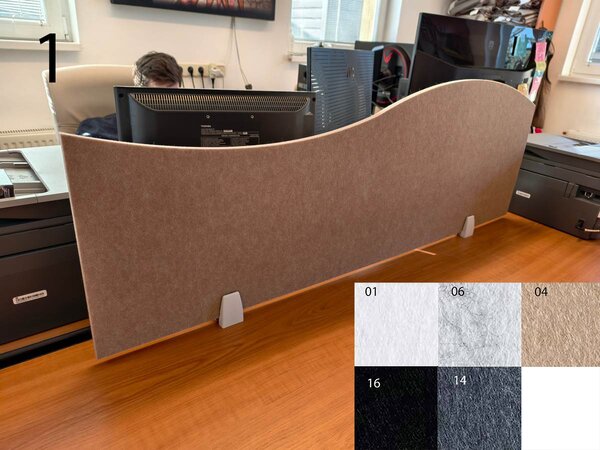 Bilnora asztal elválasztó hullámos akusztikai paraván 120x40x1.2cm - 2 mintájú - 1 fehér , 3 mintájú , L Clip