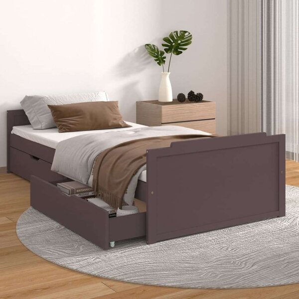 VidaXL sötétbarna tömör fenyőfa ágykeret fiókkal 90 x 200 cm