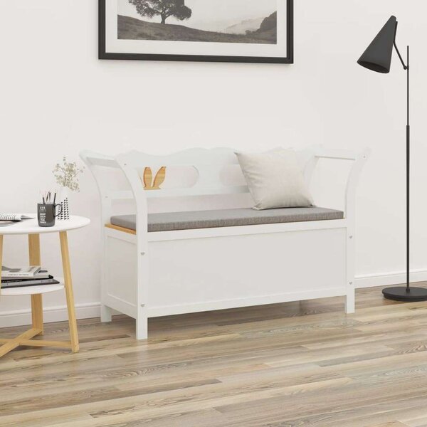 Vidék Ház - Fenyőfa Pad Tárolóval - Fehér - 107x45x75,5cm