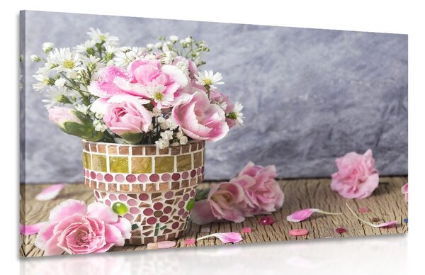 Kép szegfű virágok mozaik cserépben