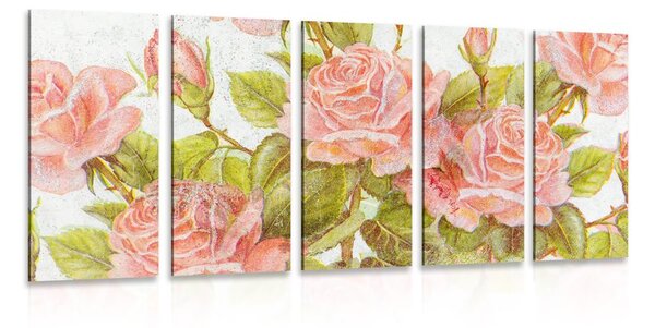 5-részes kép vintage rózsa csokor - 100x50